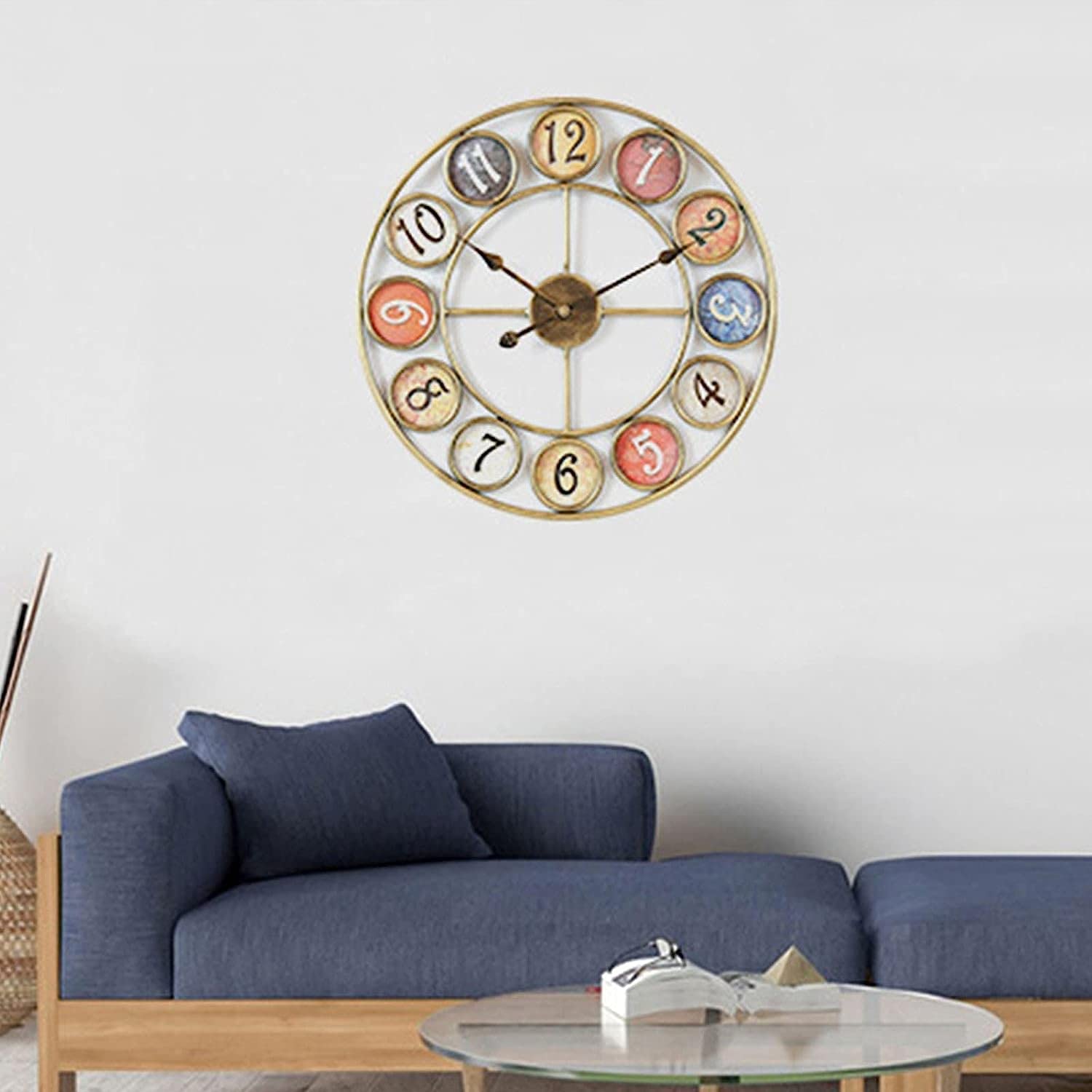 Outdoor Indoor Wanduhr, 24 Zoll / 60 cm große runde Gartenuhr, offene schmiedeeiserne wasserdichte Outdoor-Uhr Indoor Outdoor Dekoration