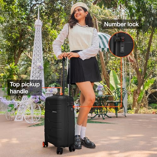 Image of Nasher Miles Paris Hardshell-Sided Polypropylene Cabin Luggage Black 20 Inch |55Cm 8 Wheel Inline Trolley Bag, Small