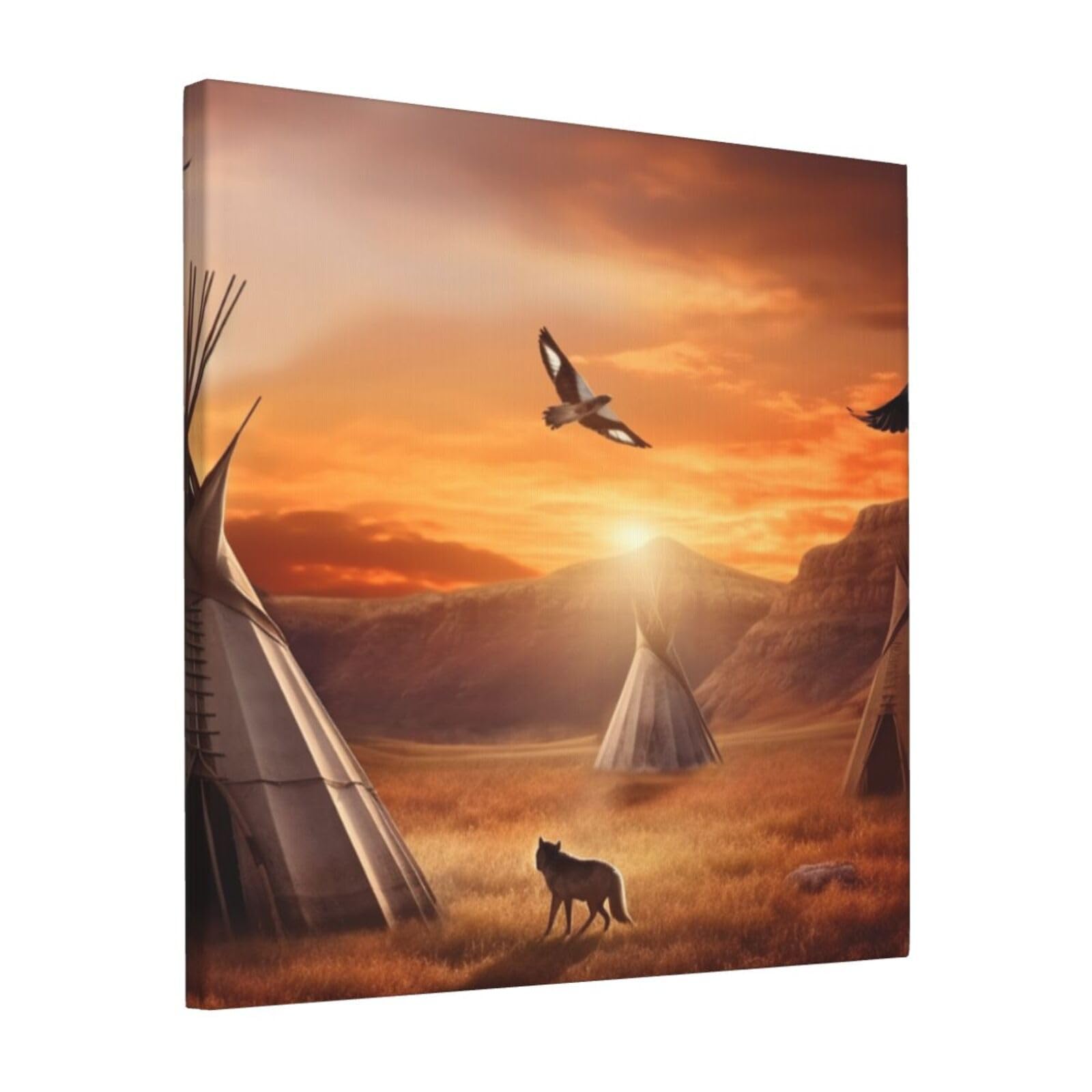 KLOPH Native American Tribes Canvas Wall Art for Living Room 12"x12" Modern Artwork Painting for Bathroom Hanging Canvas Prints Aesthetic Wallart for Bedroom Kitchen Office Wall Decor