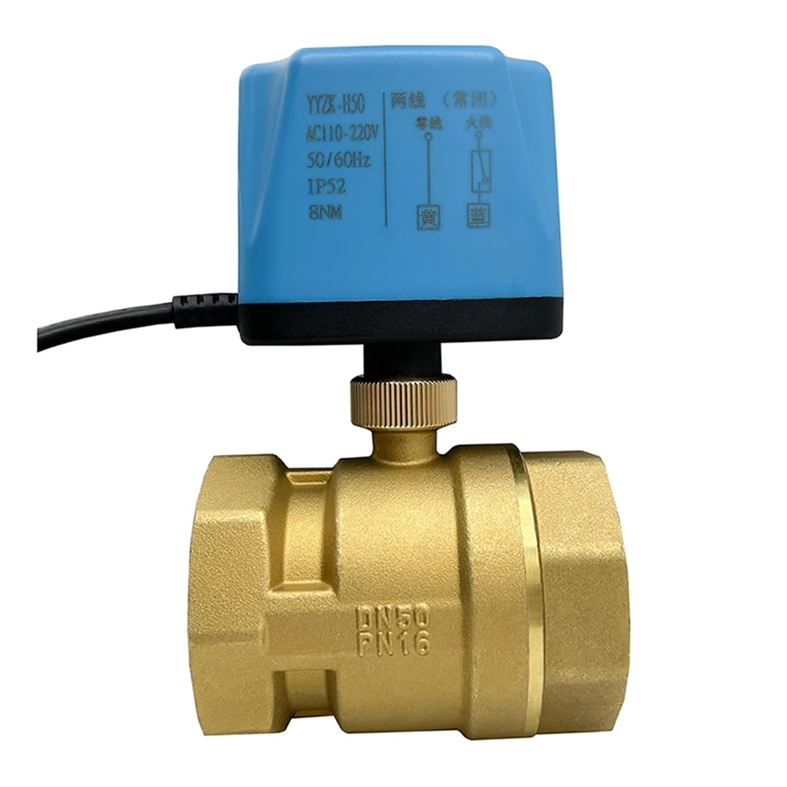 Valvola a sfera elettrica motorizzata in ottone, 2 fili, 12 V, 24 V, 1 pezzo, 1/2, 3/4, 1/2 pollici, normalmente chiusa/aperta(DN15,110VAC_CR704)