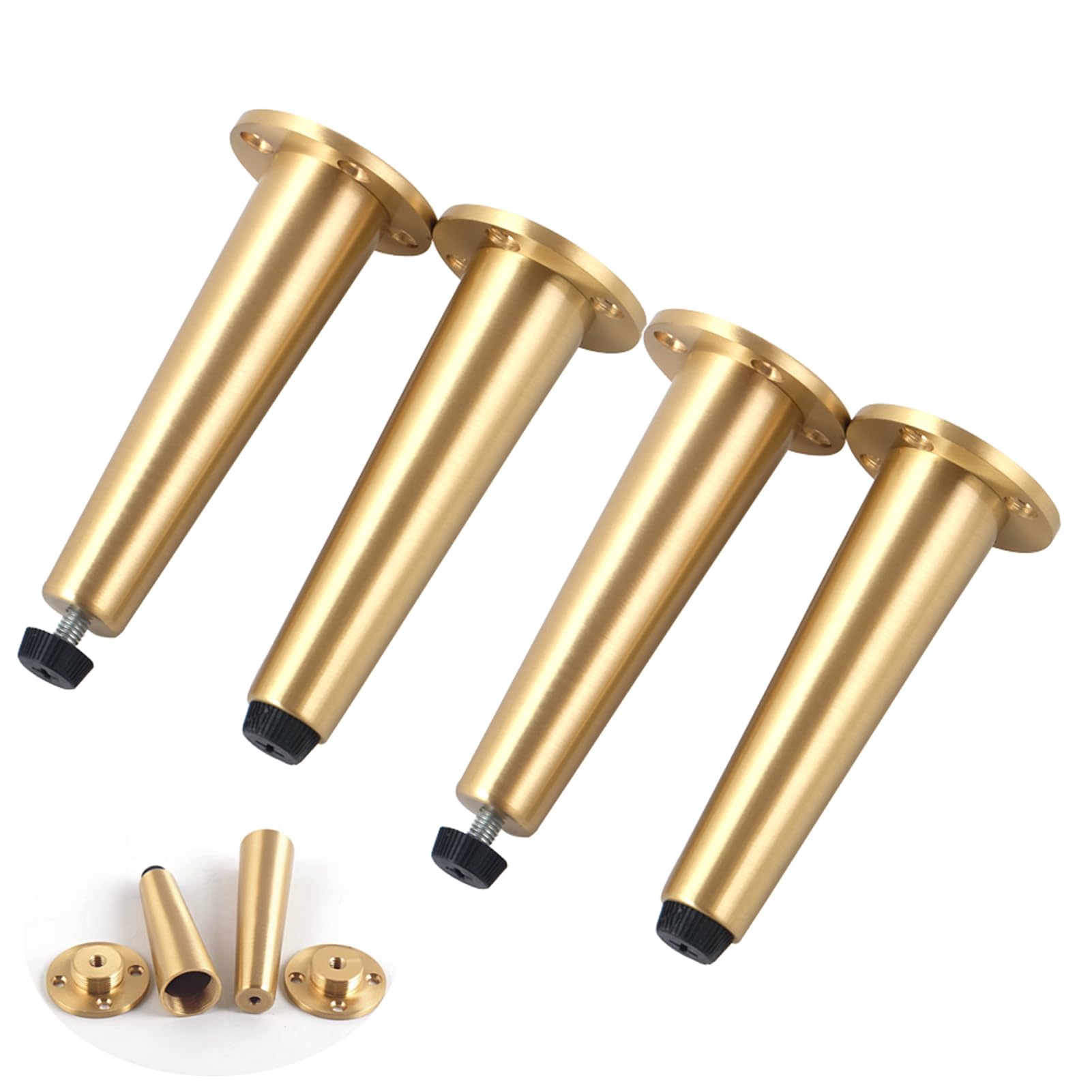 Confezione da 4 Gambe per mobili Regolabili in Ottone Moderno per armadi, Guardaroba, TV, comodini, Piedini Affusolati per tavolini da caffè (8 cm/3,1 Pollici)