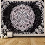 Fowocu Boho Floral Mandala Tapestry Wall Hanging Grey Bohemian Flower Medallion Tapestry Aesthetic Gray Black Hippie Indian Small Tapestries for Bedroom Living Room Dorm Decor 40 x 30 Inch