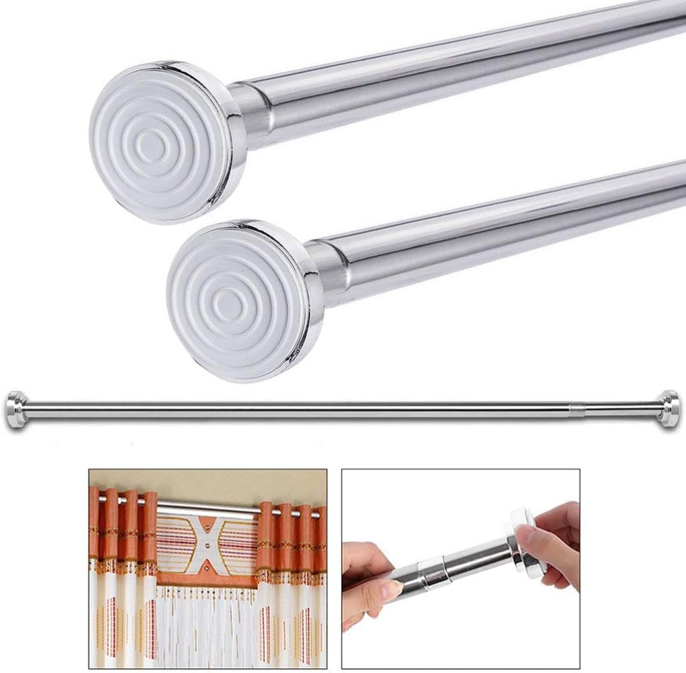 Extendable No-punch Clothes Drying Pole Retractable Spring Tension Rod Stainless Steel Shower Curtain Rod for Bathroom Wardrobe (105-170CM)