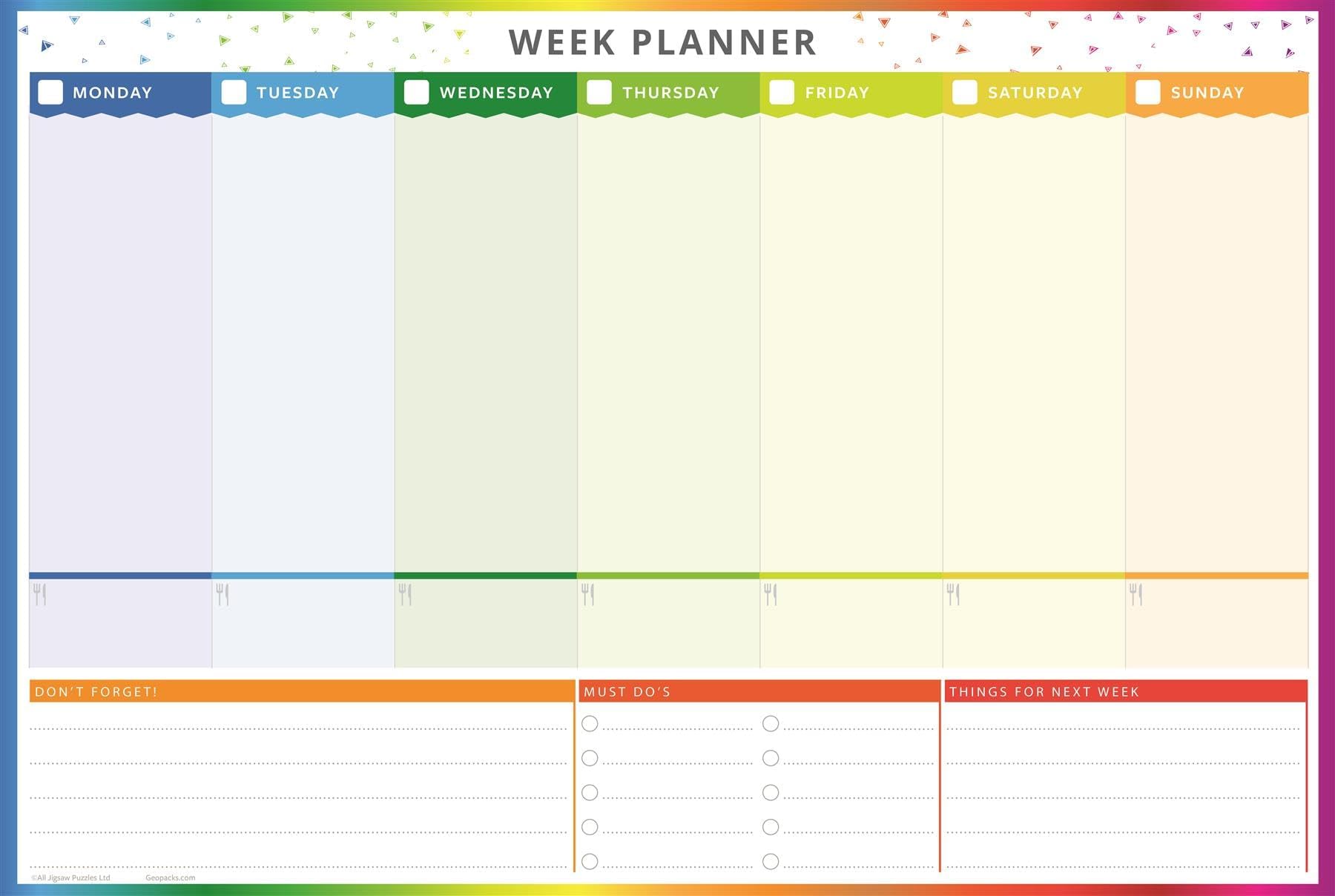 Weekly Planner - Family Wall Planner 47cm x 32cm -Self-Adhesive Fixings Reusable, Wipeable, Laminated Planner For Weekly Food Planning, Weekly Fitness Planner, Weekly Meal Planner