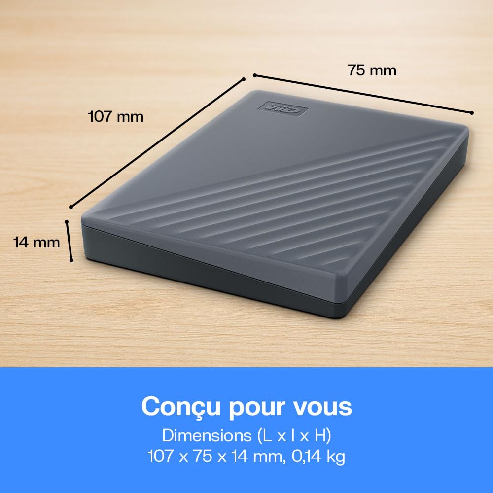 WD 2To My Passport Disque Dur Externe Portable, Fonctionne avec appareils USB-C et USB-A, Sauvegarde et protection par mot de passe, USB 3.2 Gen 1,