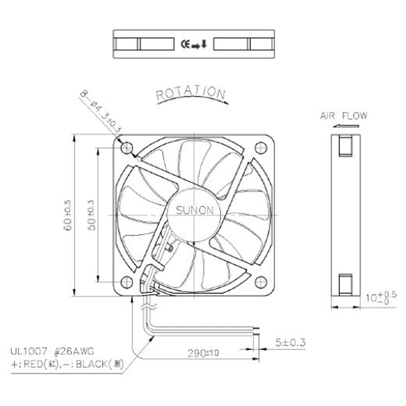Ventilateur de Refroidissement DC 12V, 2 Broches, 60x60x10mm, 60mm