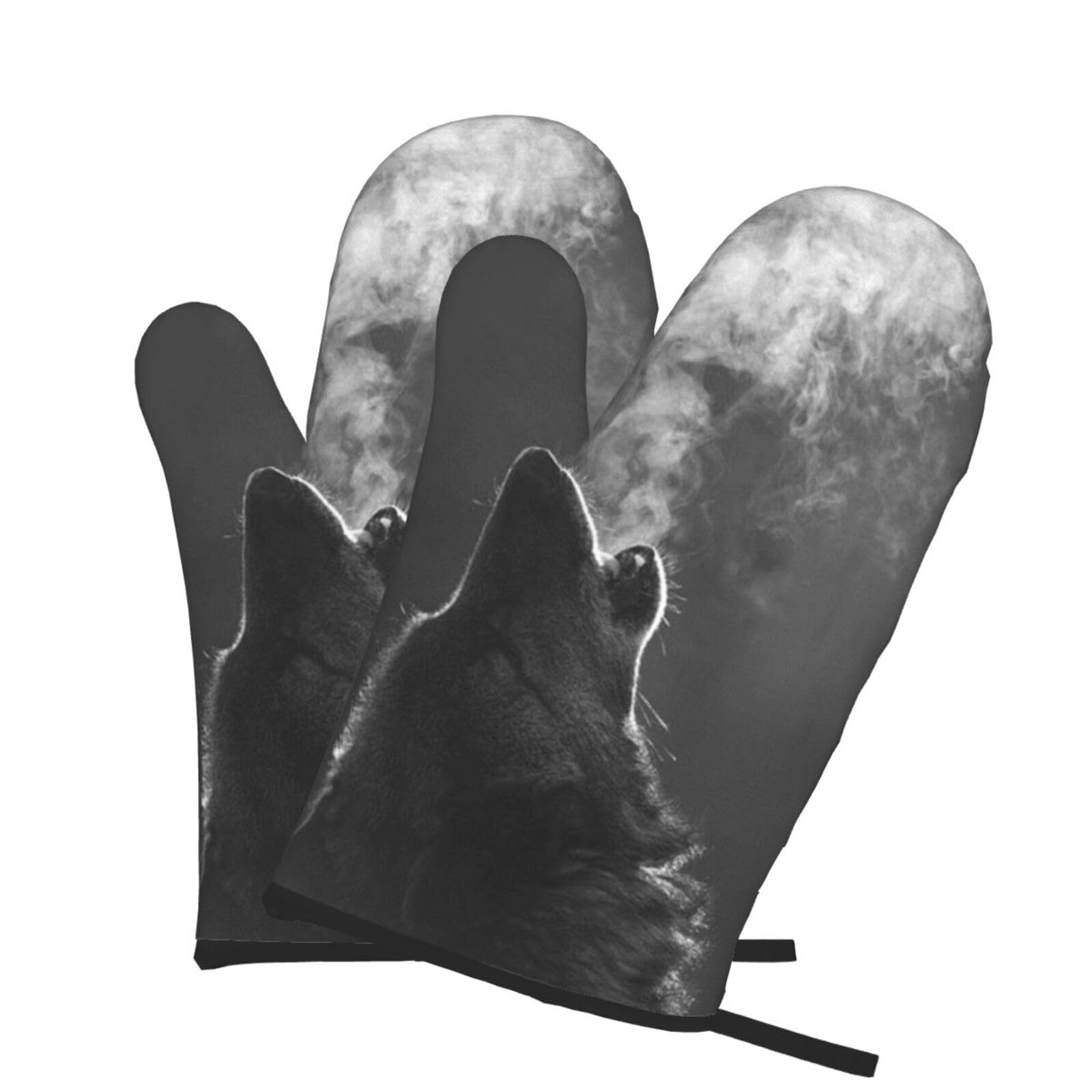 Oven Mitts Set of 2 Pcs, Winter Wolf Prints Heat Resistant Kitchen Gloves for Cooking Baking Grilling
