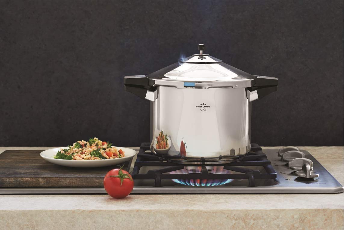 Kuhn Rikon Duromatic Inox, Olla a Presión Super Rápida con Asas, Olla Express Apta para Inducción, Fondo Superthermic para una buena Distribucion del Calor, Acero Inoxidable18/10, 6 L. /24 CM
