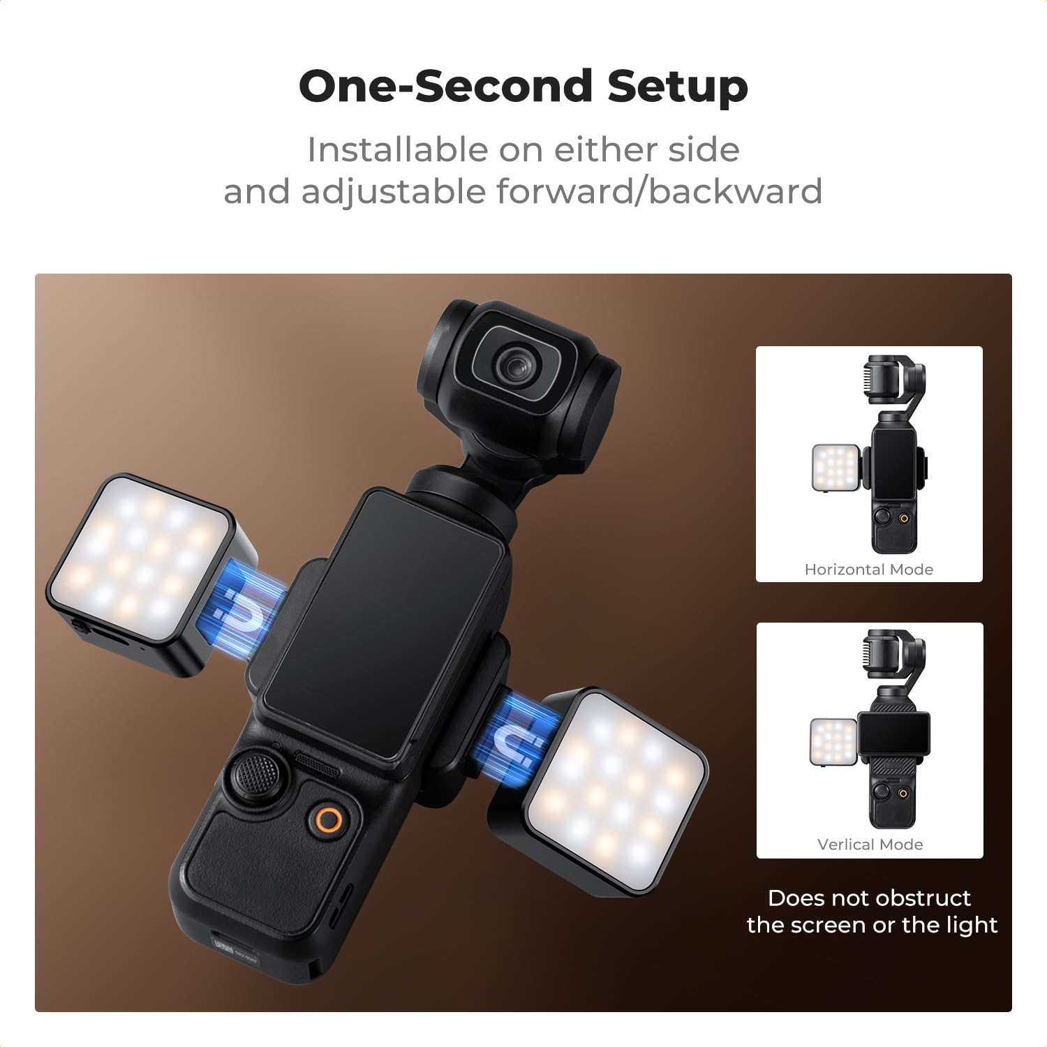 K&F CONCEPT LM61 Mini Luz Magnética para dji OSMO Pocket 4/3, LED Auxiliar 1W Recargable USB-C, Color 3000K/4500K/6000K, 2 Niveles de Brillo, Luz de Vídeo