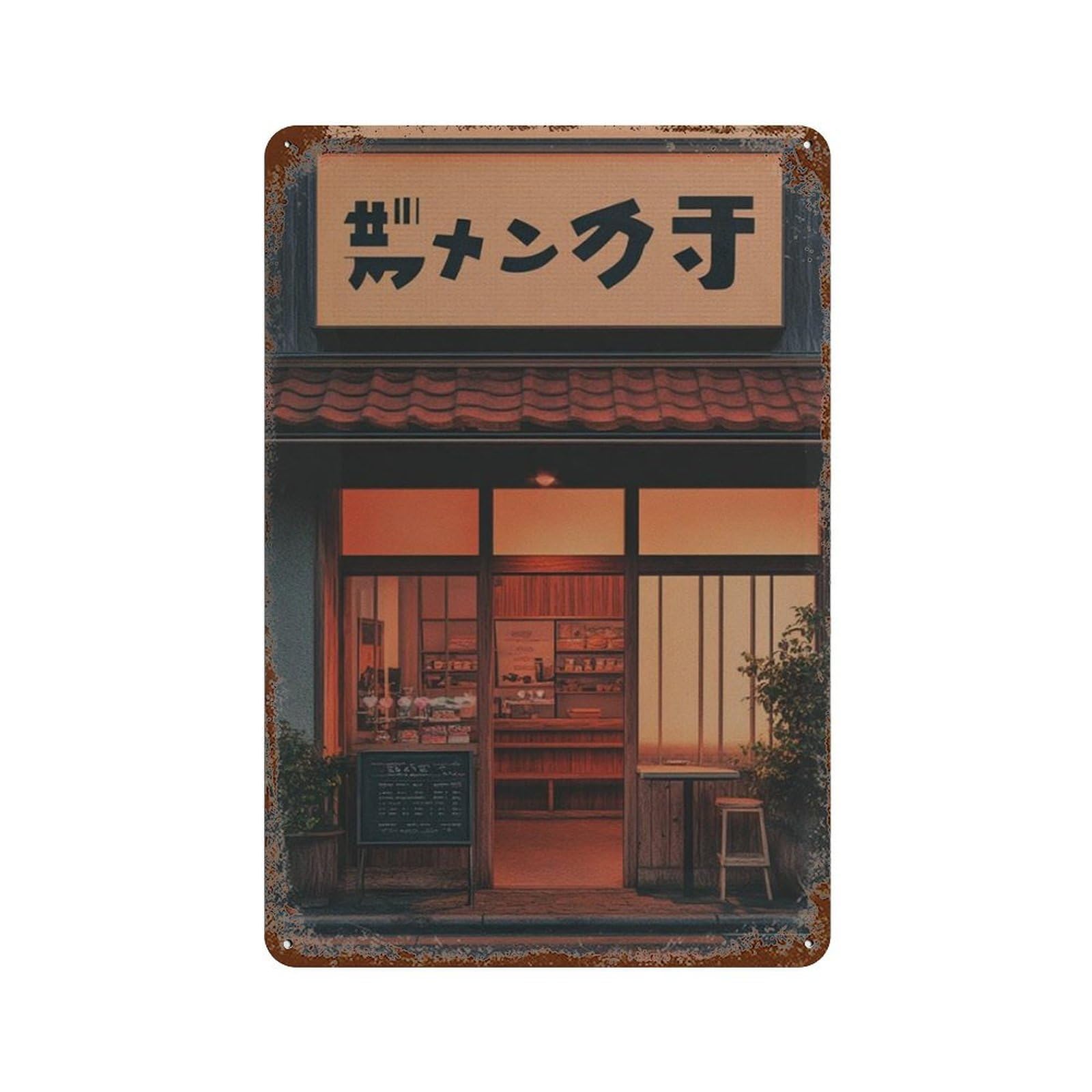 xiaoxiaoshen Japanese Bakery Tokyo Street Scene Cafe Exterior Wall Decor Art Metal Tin Poster Modern Home Decor Art Home Bar Shop Decorations Vintage Sign 30x20cm