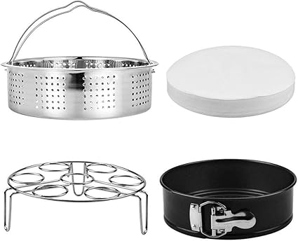 Steamer Basket, Egg Rack Holder, 7" Non-stick Springform Cake Pan, 50 Pcs Cake Paper for Instant Pot Accessories, Vegetable Food Steamer Rack. Fit Pot 5,6,8 qt Pressure