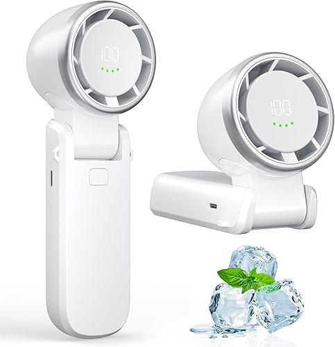 Ventilador turbo portátil de mano, 5 velocidades de viento y 100 engranajes ajustables sin pasos, ventilador de mano personal recargable, ventilador