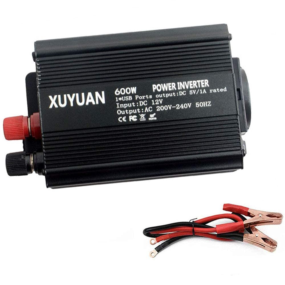 Convertidor de Voltaje 600W 12V / 24V a 210V, inversor de Coche 220V, con conexión USB, conexión a Corriente alterna, para portátiles, videoconsolas, iPad, etc.