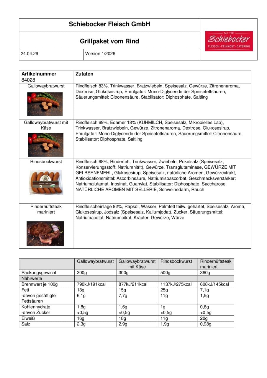 Grillfleisch Paket Rind mit Rindersteak Rumpsteak, Gourmet Bratwurst vom Gallowayrind, Rinder Käsewurst und Rindswurst Rindswockwurst, Grillpaket Fleisch und Wurst