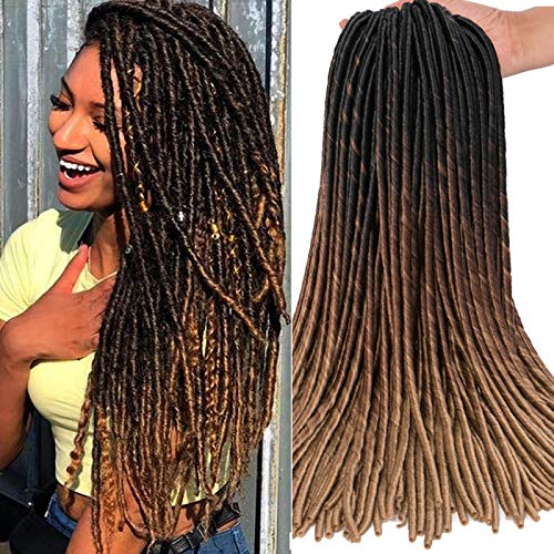 (5pack)20Inch Goddess Faux locs Crochet Hair 20Stands/Lot Bomba Dreadlocks Crochet Braids 3 Tone Ombre Twist Braiding Hair Extensions 100g/Pack African Roots Braid (T1B/Dark Brown/Light Brown)