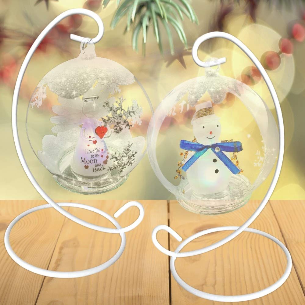 BANBERRY DESIGNS Ornament Display Stands - Set Of 3 White Wrought Iron Racks, 15" Tall For Ornaments, Terrariums, Lanterns