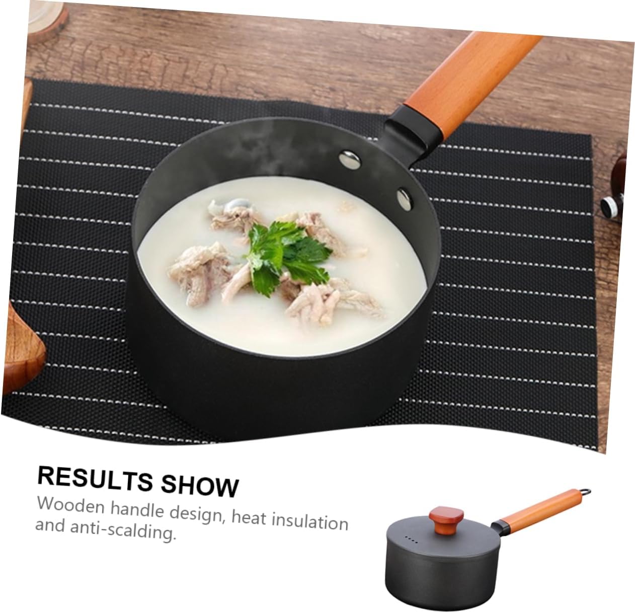 PRETYZOOM Non-Stick Sauce Pan Wooden Handle 9.5 Inch Precision Iron Cookware for Gas and Induction Stovetops for Heating Milk and Sauces Kitchen Essentials