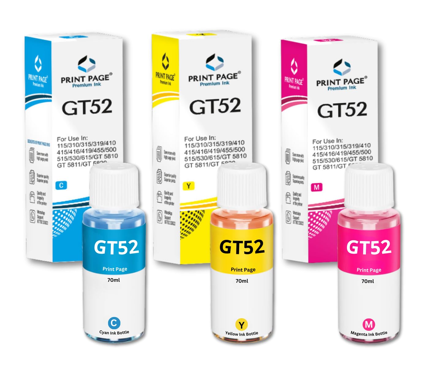 Print Page GT52 Refill Ink Bottle for Ink Tank Printers 115, 310, 315, 319, 410, 415, 416, 419, 455, 500, 515, 530, 615, GT 5810, GT 5811, GT 5820 (C/Y/M - 1 pc) (70ml Each) (B0DF31NWD2) Amazon Price History, Amazon Price Tracker