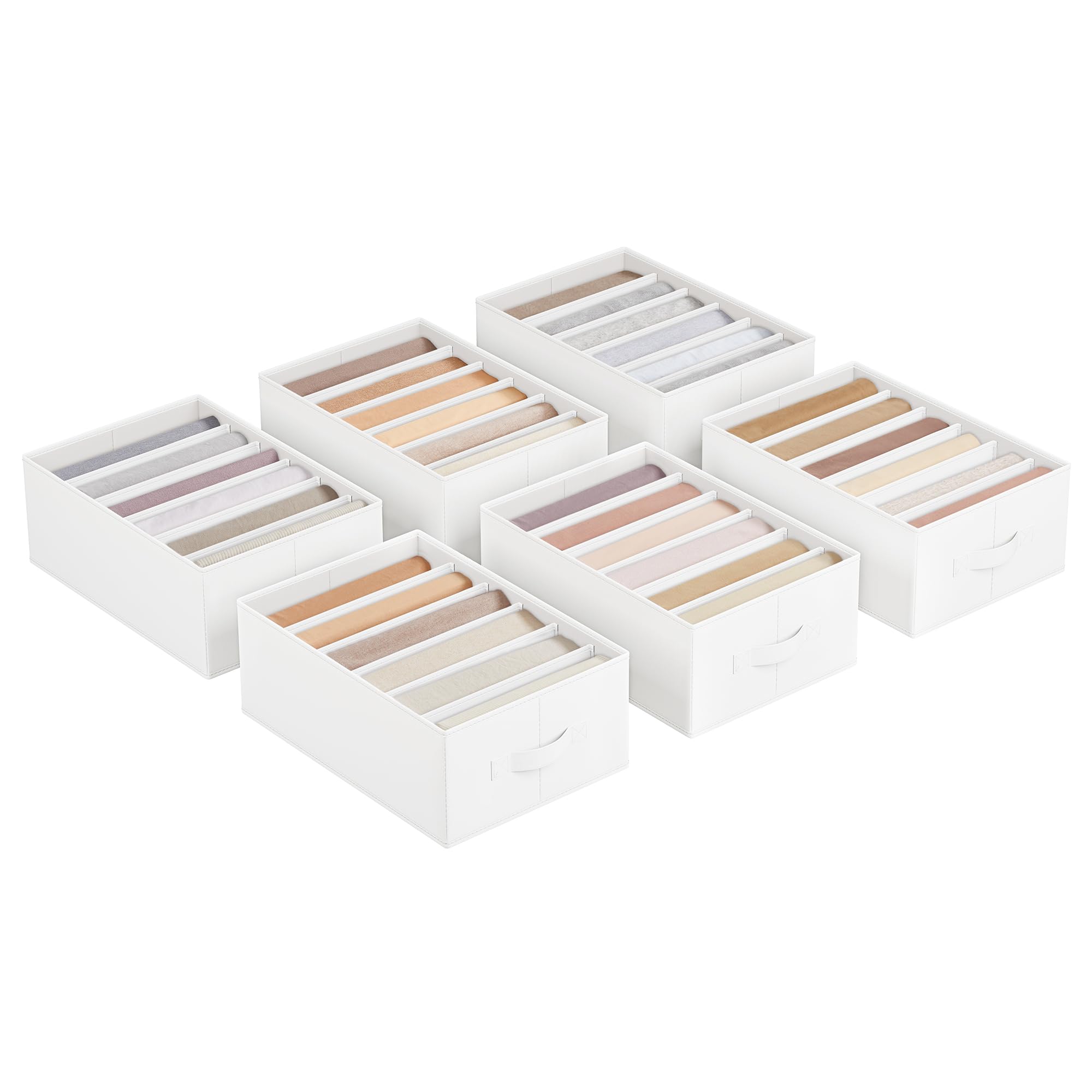 SONGMICS Kleiderschrank-Organizer 6er Set, Aufbewahrungsbox 6 Fächer, Schubladen-Ordnungssystem, Ordnungsboxen faltbar, 42 x 30 x 17 cm, für Hosen, Kleidung, wolkenweiß RUS009W03