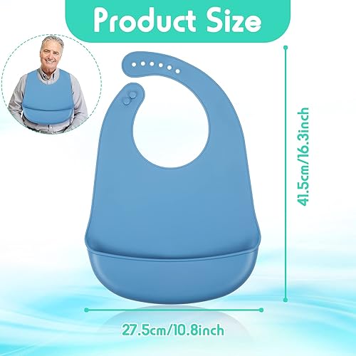 Miniatura 2 de Janmercy 2 baberos para adultos, lavables de silicona para adultos, para hombres y mujeres, protectores de ropa impermeables ajustables con