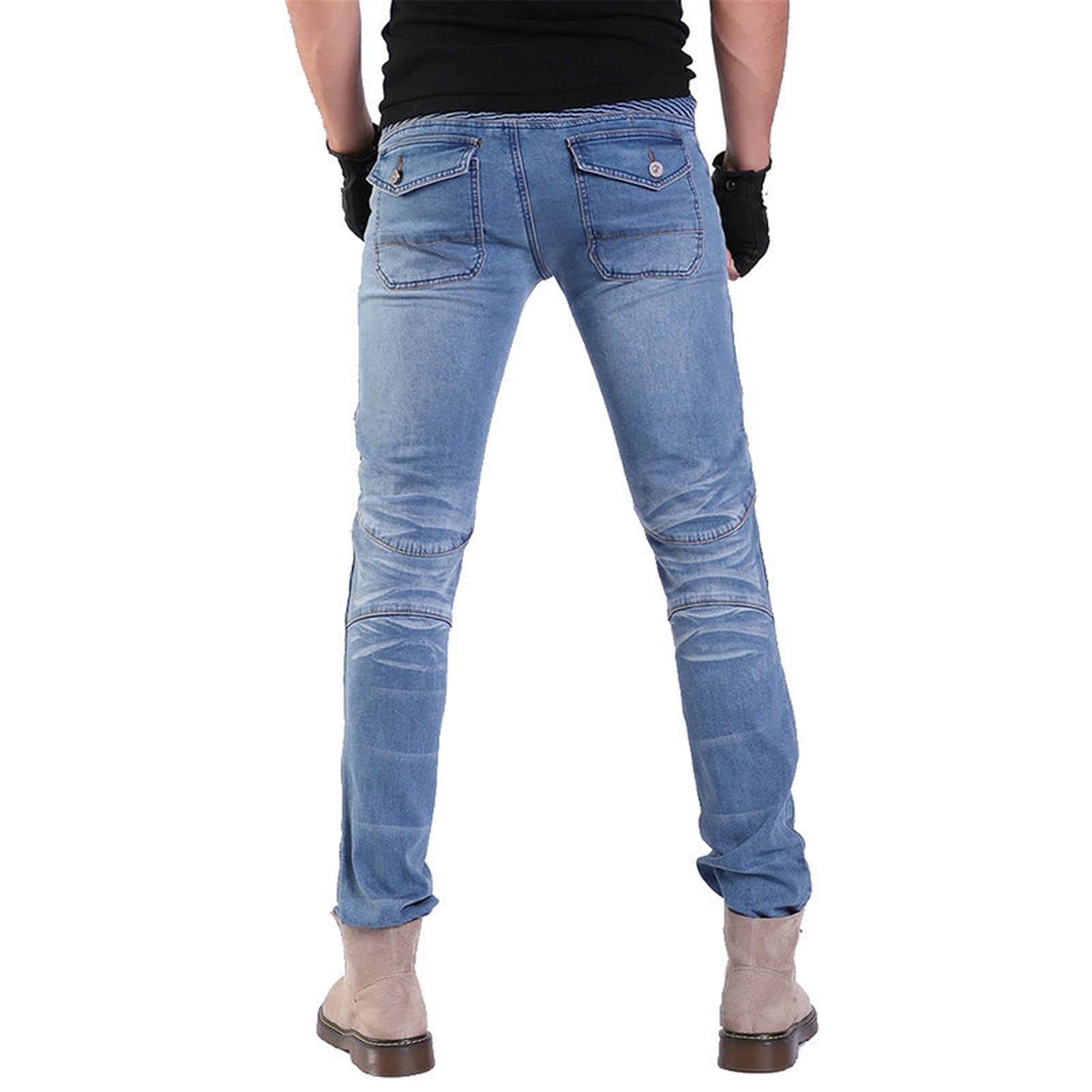 BEDSETS Uomo Moto Biker Jeans Pantaloni da Moto Impermeabili Rinforzato Protezione Jeans in denim per motociclismo con armatura e 4 ginocchiere (Blu,M)