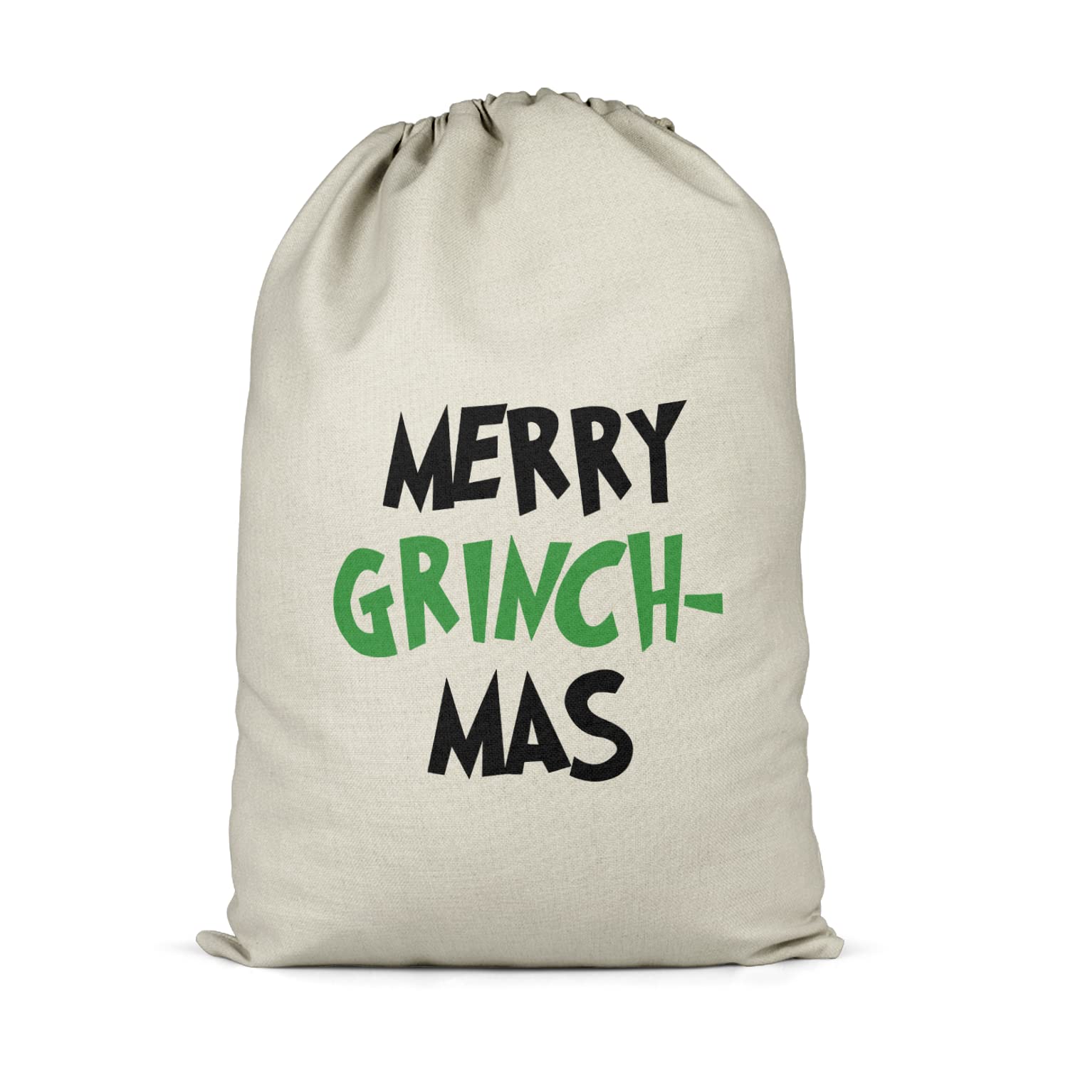 Smartypants Natural Merry Grinchmas Christmas Santa Sack - 100% Cotton Novelty Adults Grinch Ba Humbug Scrooge Santa Claus Xmas Christmas Stocking Gift Bag Present (Natural)