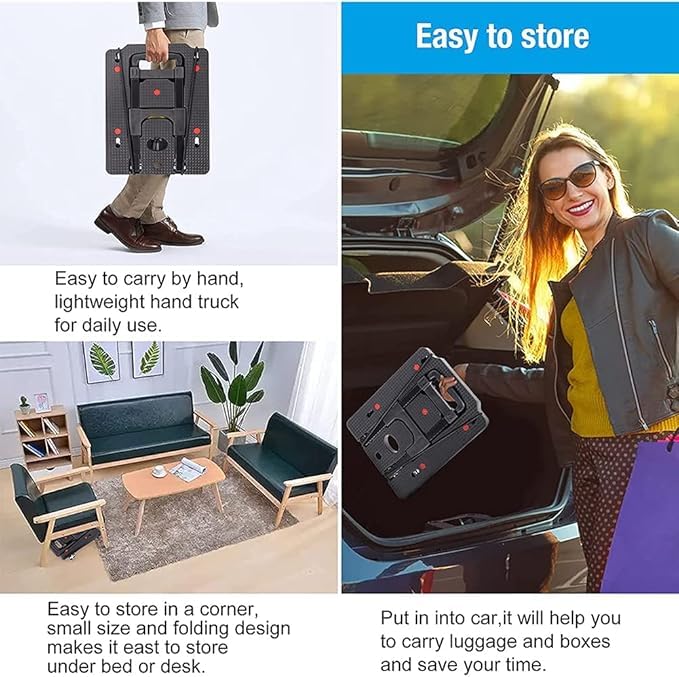 XINGHE Carro plegable de aluminio, capacidad de carga de 50 kg, correas tensoras integradas, con mango retráctil, ruedas grandes de marcha suave con banda de rodadura suave