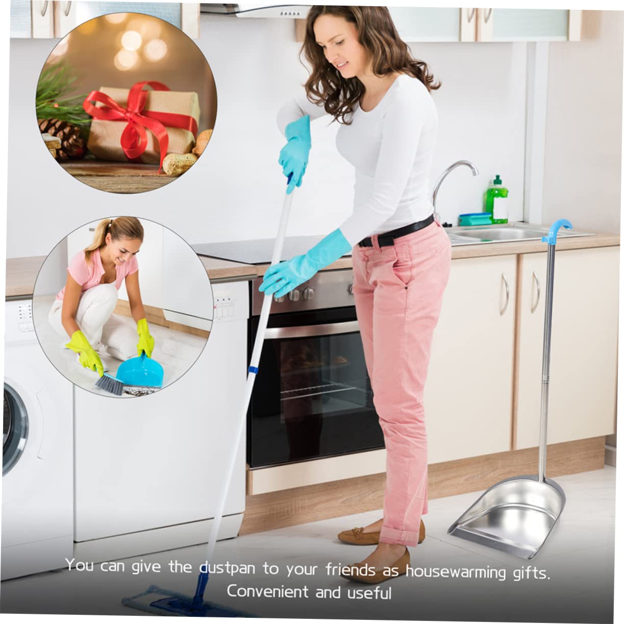 Veemoon Recogedor de Basura para Hogar Inoxidable Recogedor Multifuncional con Mango Ergonómico Resistente y Cómodo para Limpieza Cocina y Sala