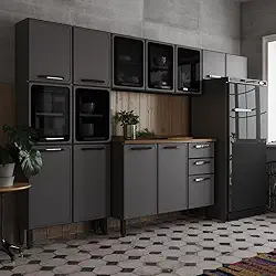 Cozinha Completa Aço 14 Ptas 2 Gav Grafite Estilo Bertolini - Grafite/vidro