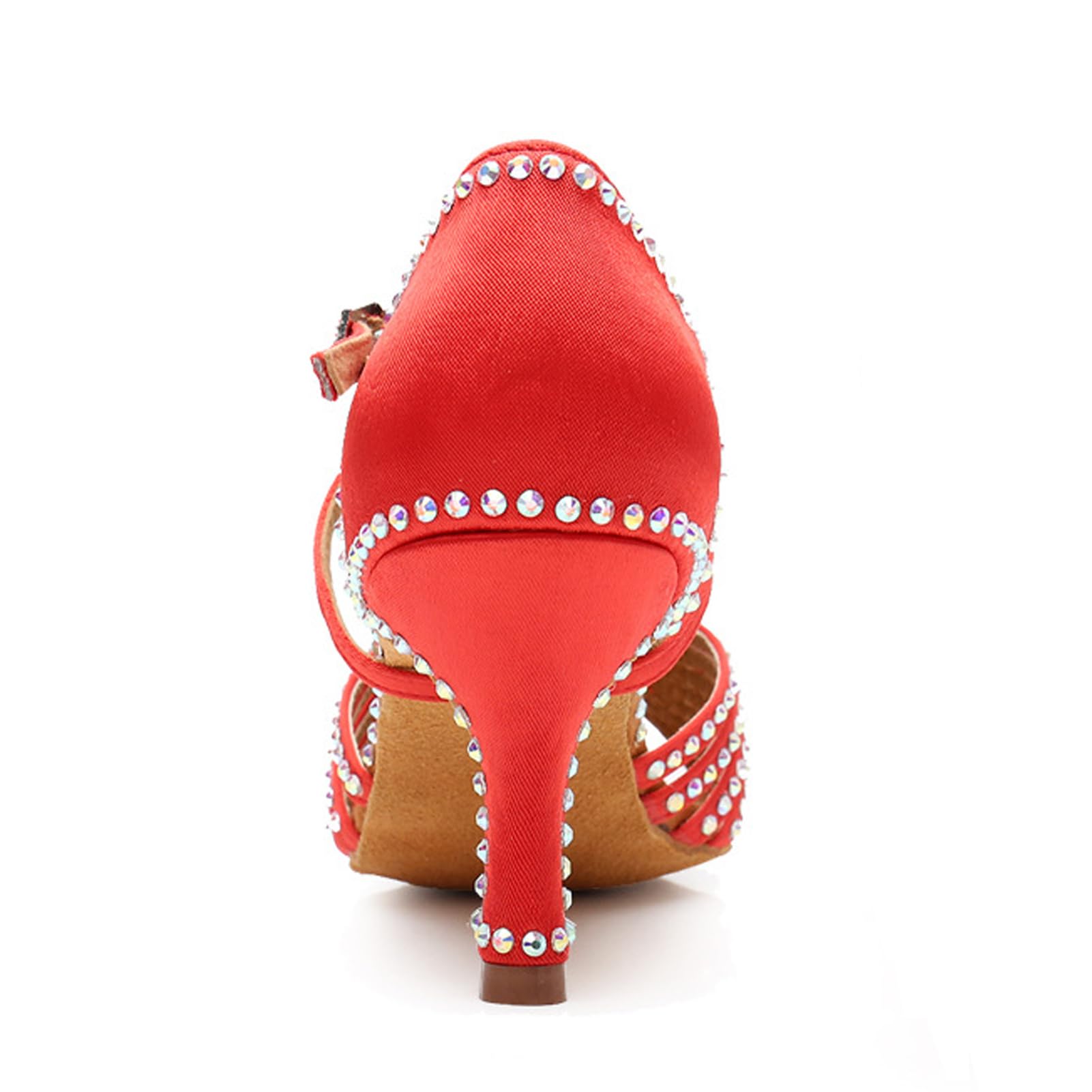 Nowe buty do tańca latynoskiego z diamentową wkładką dla kobiet dorosłych na środkowym obcasie miękka podeszwa buty do tańca wysokie obcasy z diamentowymi butami do tańca Cha-cha, A437 czerwony obcas
