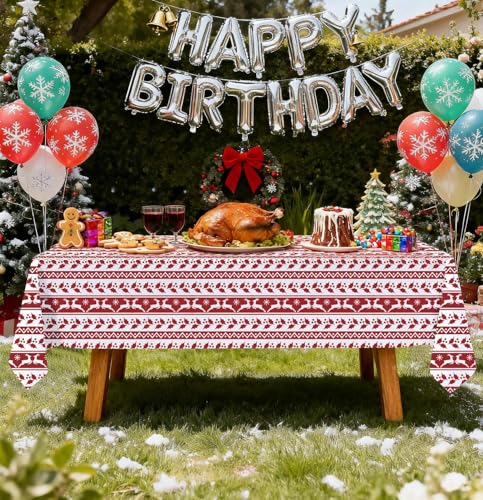HEIPINIUYE 3 Pack Christmas Tablecloth Disposable 54 x 108 Inch Red and White Xmas Plastic Table Cloth Disposable Rectangle Table Cover for Christmas Birthday Picnic Party Xmas Tablecloths – Image 5