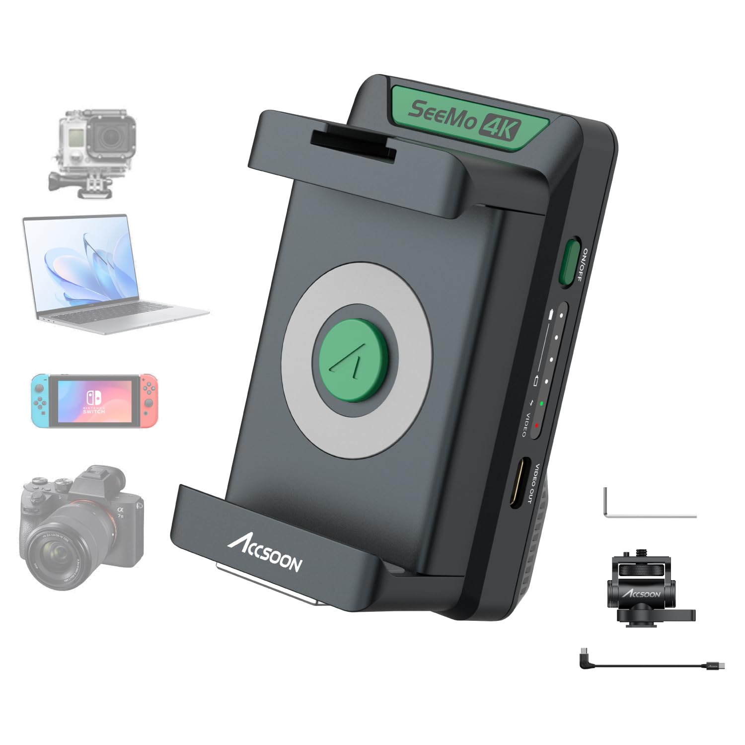 Accsoon SeeMo 4K per Android, dispositivo di registrazione e streaming video 4K HDMI portatile, codificatore H.264, uscita USB-C, monitoraggio live, supporto LUT, alimentazione a batteria