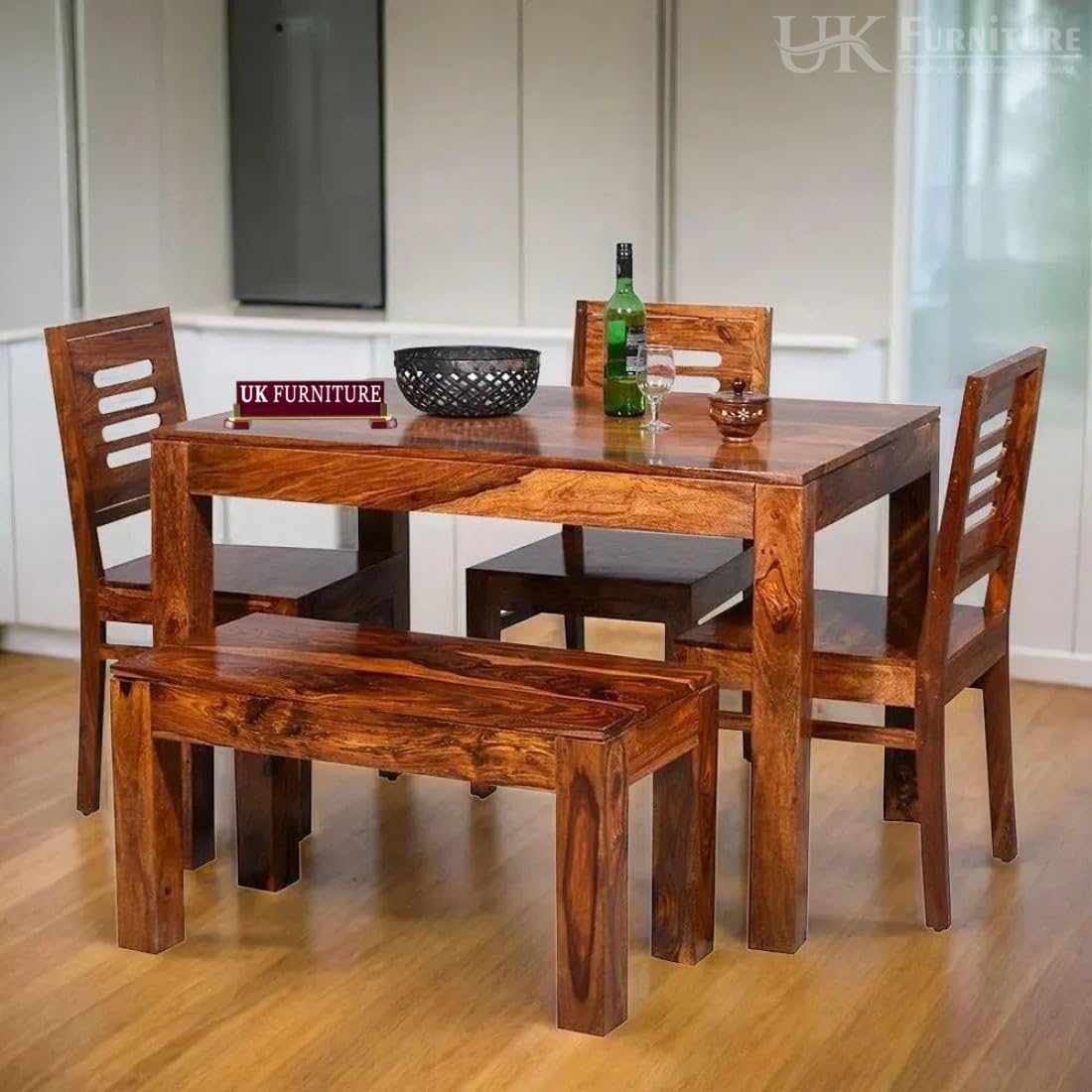 UK FURNITURE Solid Sheesham Wood Dining Table with Chairs Set | 4 ...
