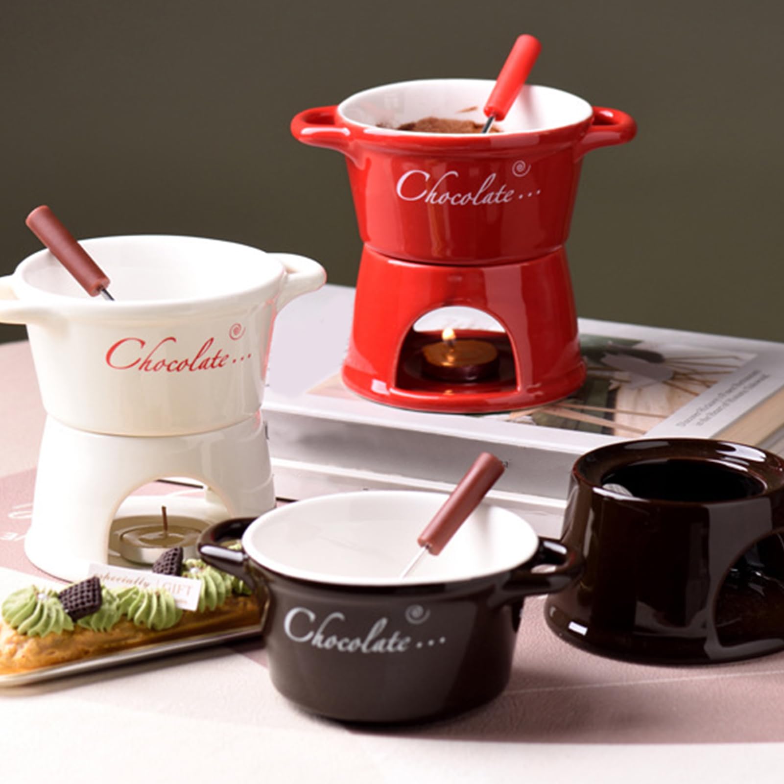 Fonduta Pentola per Sciogliere a Candela, Scaldaburro, Salse e Caramelle | Scalda Caffè Fonduta Personale Salse, Formaggio, Dolci, Pane - Compleanni, Matrimoni, San , Feste, Cena, Coppie