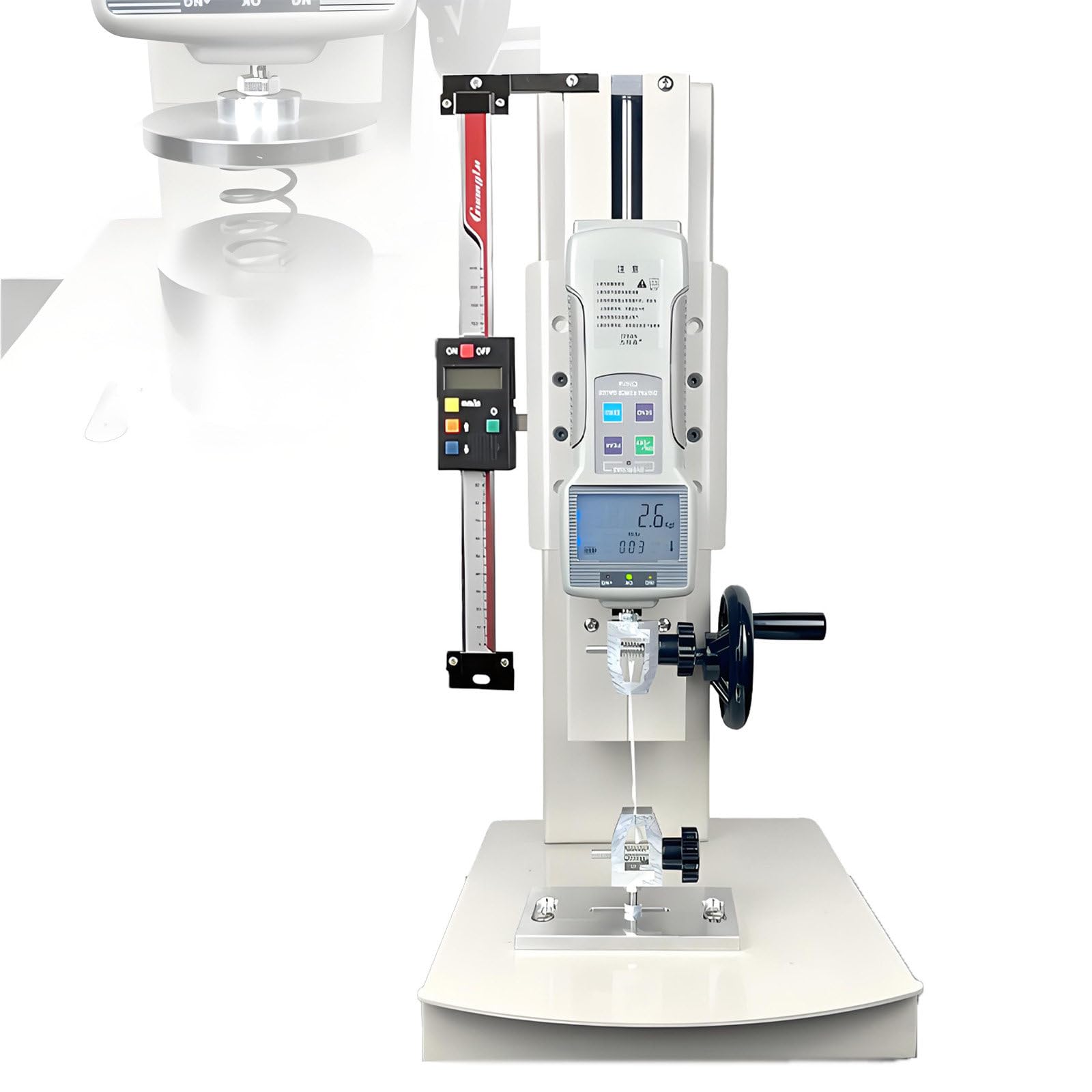 NYANS 10-2000N Digital Pull Force Tester, Hand Crank Vertical Tensile Test Bench, with 5 Probes, 2 Testing Clamp, Stroke 270mm, for Compression and Tension Testing withRuler-50N