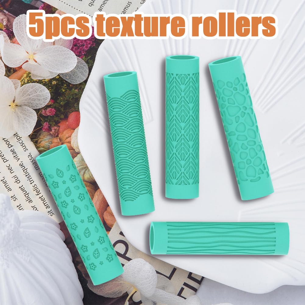 ORIGACH 5 Pcs Polymer Clay Texture Roller for Earring Making Pottery Tools Texture Roller for Clay Jewelry Making Mud Pattern Natural Texture - Image 3
