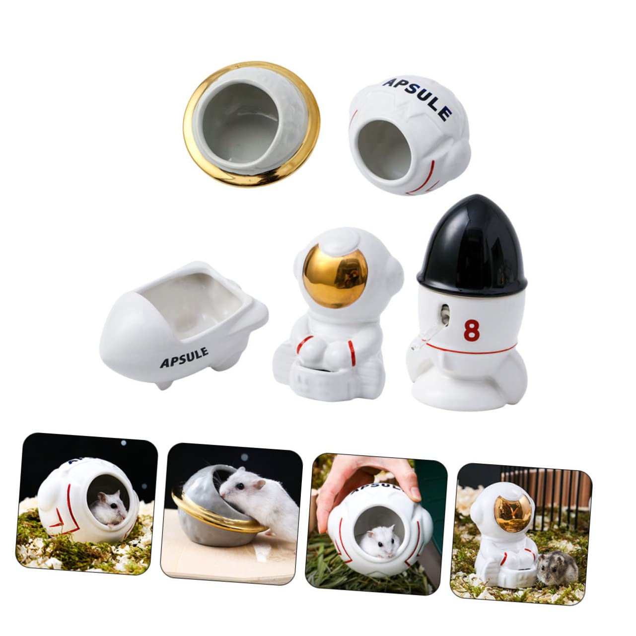 Mipcase Nido para Hámster Serie Astronaut Comedero para Hámster De Cerámica Escondite para Chinchilla Temática Espacial y Forma De Bañera para Comedero Lavable