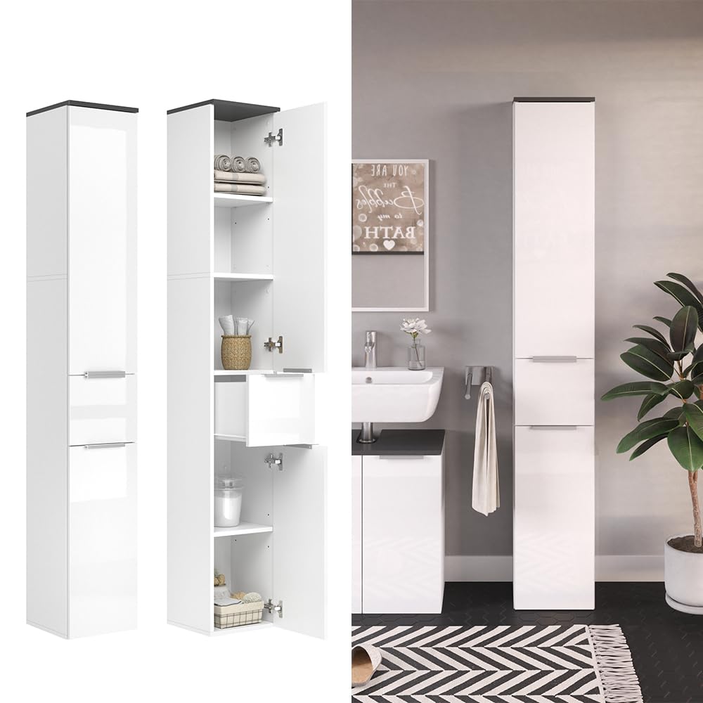 Vicco Badkamerkast Aquis, Sonoma/Antraciet, 30 X 190 Cm Met Deuren En Open Vakken