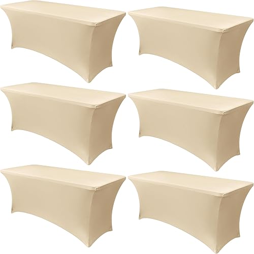 Obstal Paquete de 6 manteles elásticos de elastano para mesas de 6 pies, protector de mantel rectangular universal de 6 pies para bodas, banquetes, Obstal Paquete de 6 manteles elásticos de elastano para mesas de 6 pies, protector de mantel rectangular universal de 6 pies para bodas, banquetes,