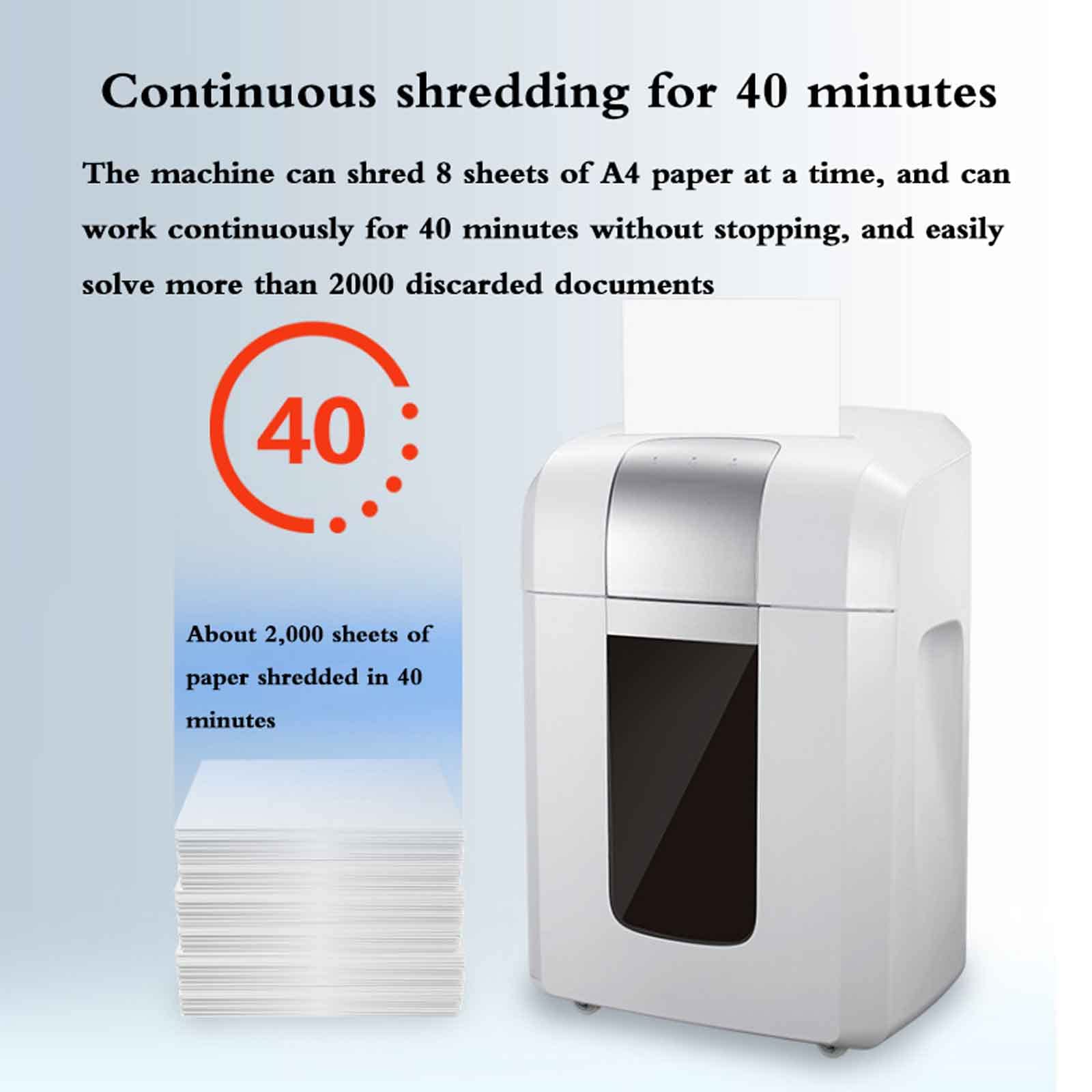 Distruggidocumenti per Ufficio Manuale da 8 Fogli, riservatezza a 4 Livelli, Grande capacità 16L, Lavoro Continuo 40 Minuti, Doppi ingressi, Ruote universali, Effetto riservatezza 4X20mm