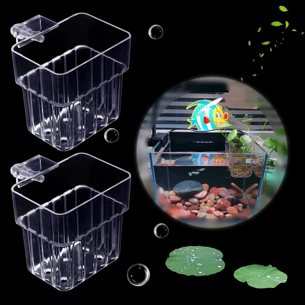 2 Pieces Hanging Plant Pot for Aquarium 6 Holes Plant Holder Clear Acrylic Fish Tank Planter Cup Plant Cultivation Aquarium Decorations