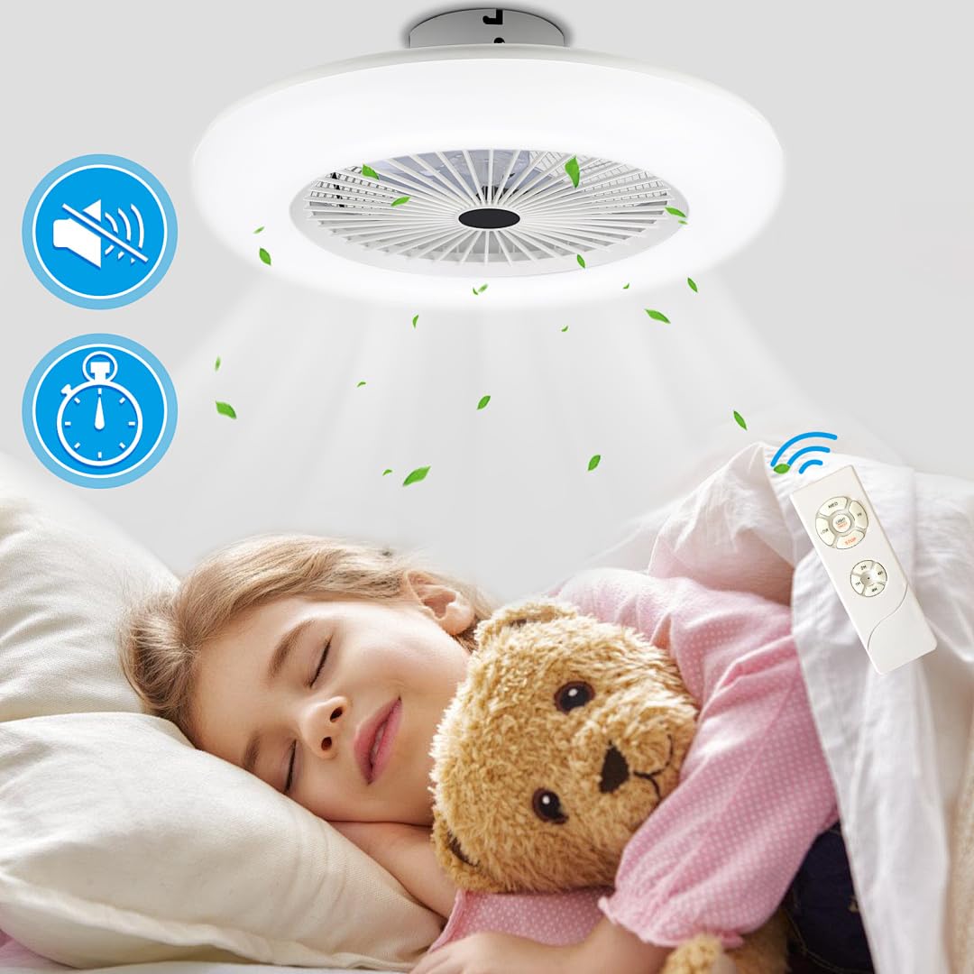 2 in 1 Deckenventilator mit Beleuchtung und Fernbedienung, Ø49 cm Smart RGB Lampe Mit Ventilator Für Wohnzimmer Schlafzimmer, 3 Farbtemperatur, 6 Geschwindigkeiten, Timer Sommer-Winterbetrieb