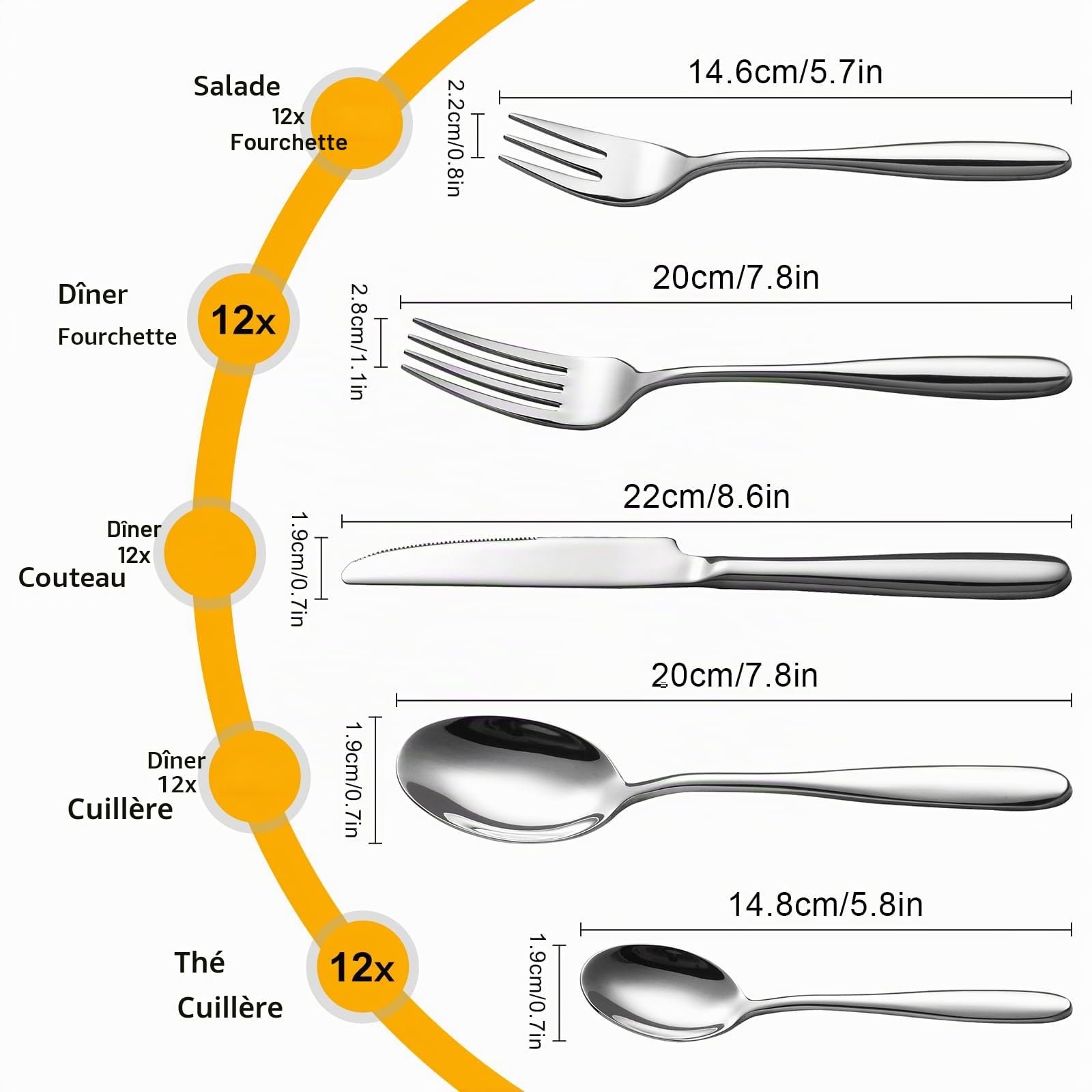 Velaze Ensemble Couverts de Table, Ménagère de 60 Pièces en Acier Inoxydable pour 12 Personnes, Ménagère Assortie Poli Miroir, Idéal comme Cadeau