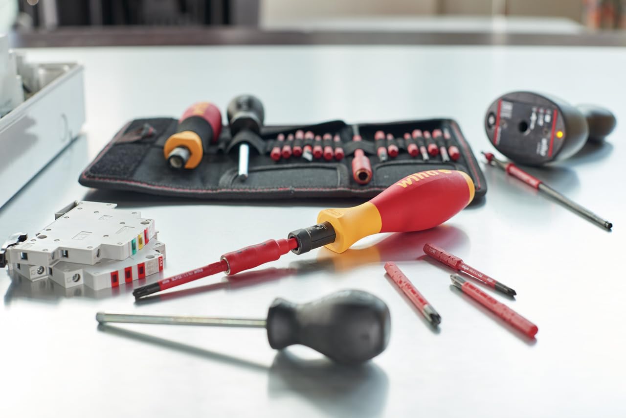 Wiha 2872T18 TorqueVario-S Eléctrico 0,8-5,0 Nm, Rojo Amarillo | (36791) TorqueVario-S electric I ajustable 0,8-5,0 Nm I plano Phillips PlusMinus TORX I mango VDE I slimBits aislados