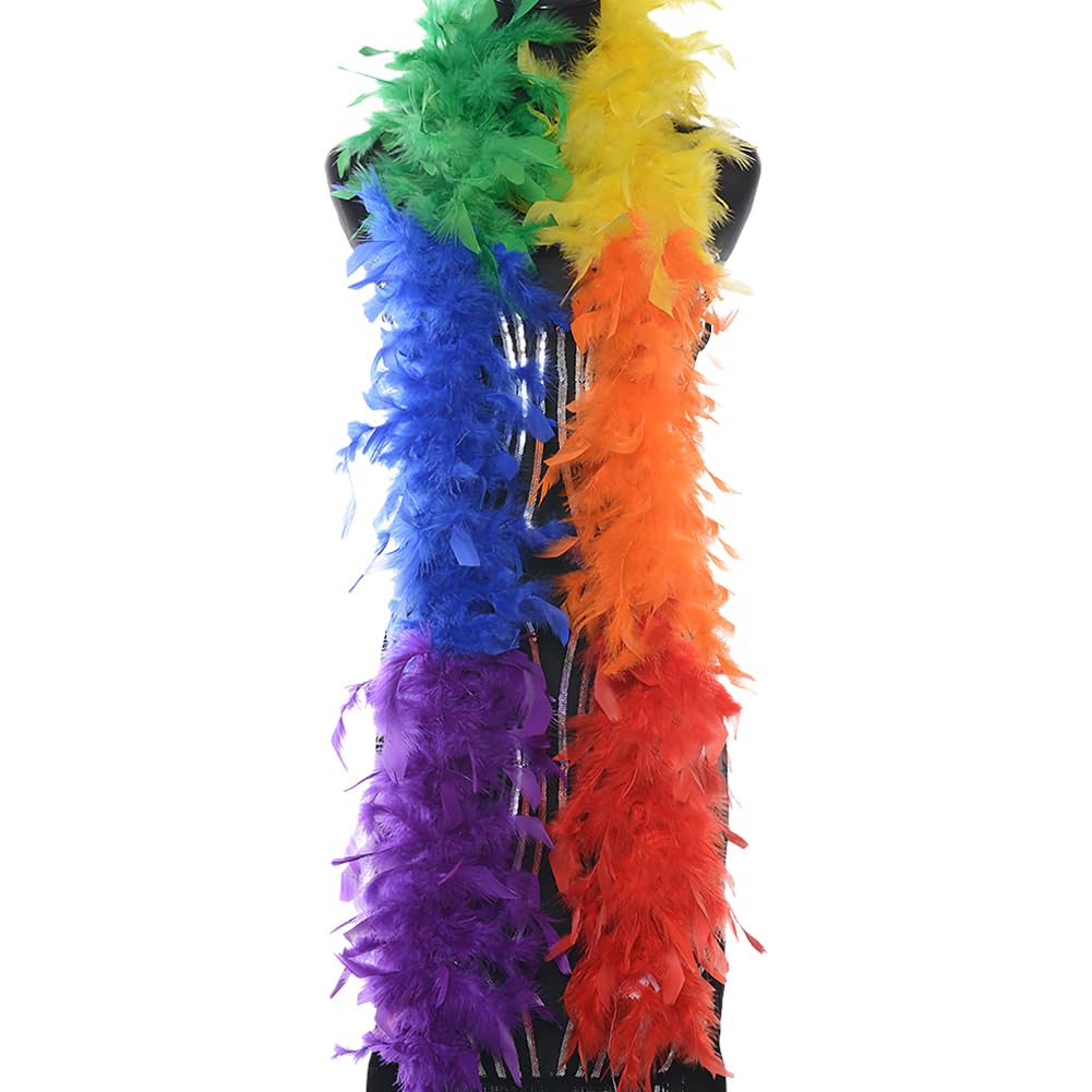FSSTUD Colourful Feather Boa Coloured Cosplay Boa Artificial Fluffy Boa Fancy Dress Boa Dancing Party Boa Wedding Boa Scarf Soft Halloween Boa Unisex Costume Boa for Christmas Rainbow