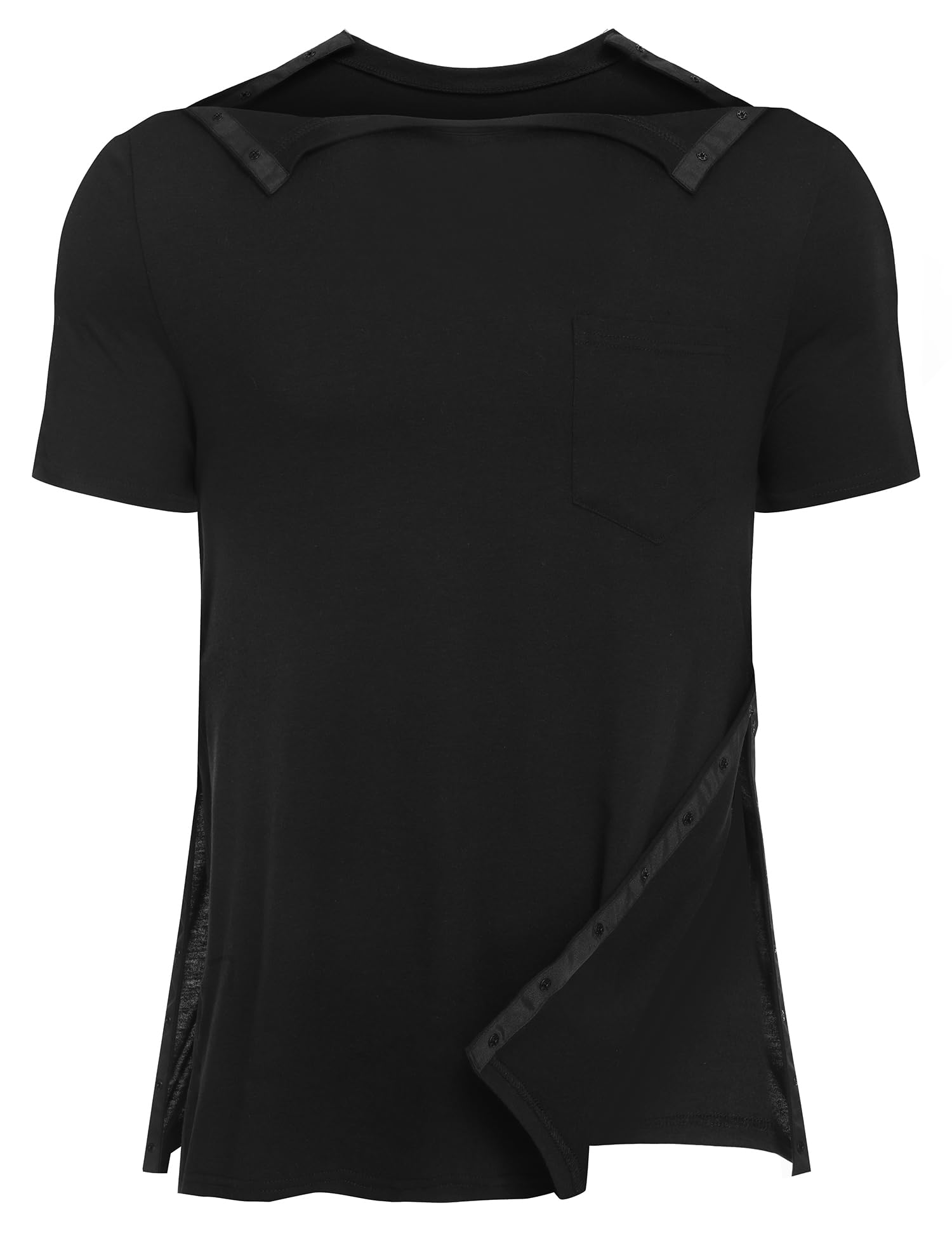 URRU Men's Post Shoulder Surgery Shirts Recovery Full Tear Away Short Sleeve Snap Chemo Shirts for Port Access