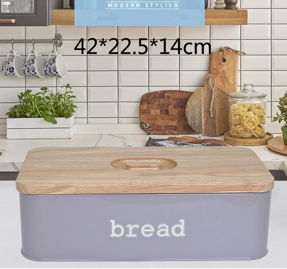 Großer Brotkasten Aus Metall Für Die Arbeitsplatte Rectgular Brotkasten Aufbewahrungsbox Mit Eichen-schneidebrettdeckel, Black, Grey