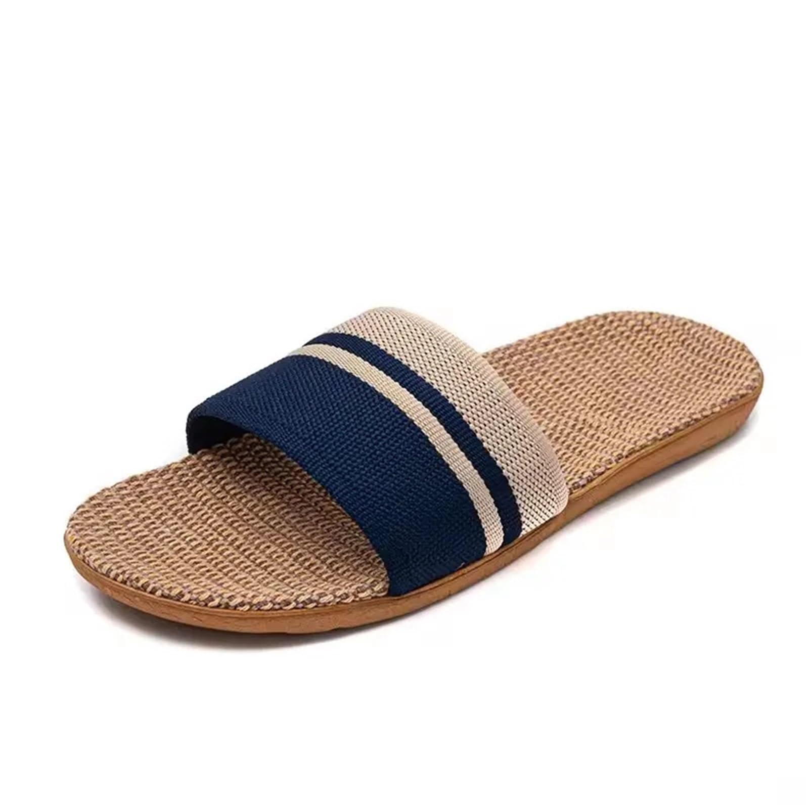 ERHTGUO Summer Linen Slippers Non-Slip Breathable Shoes Universal Open-Toe Home Sandals For All Seasons(Blue,44-45)