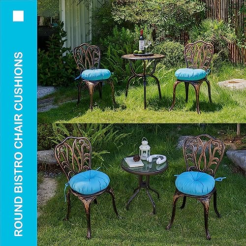 Yoozeku Outdoor Round Bistro Chair Cushions,15 Inch Round Seat Cushions With Ties For Outdoor Patio Chairs,Set Of 2,Aqua Blue #TOP4