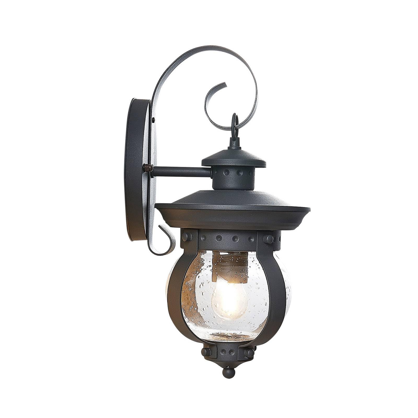 Lindby Dark Grey, Transparent Outdoor Wall Light 'Farley' Dimmable (Antique, Vintage) In Black Made Of Metal (1 Light Source, E27) From | Wall Lamp For Exterior/Interior Walls, House, Terrace Und Balcony
